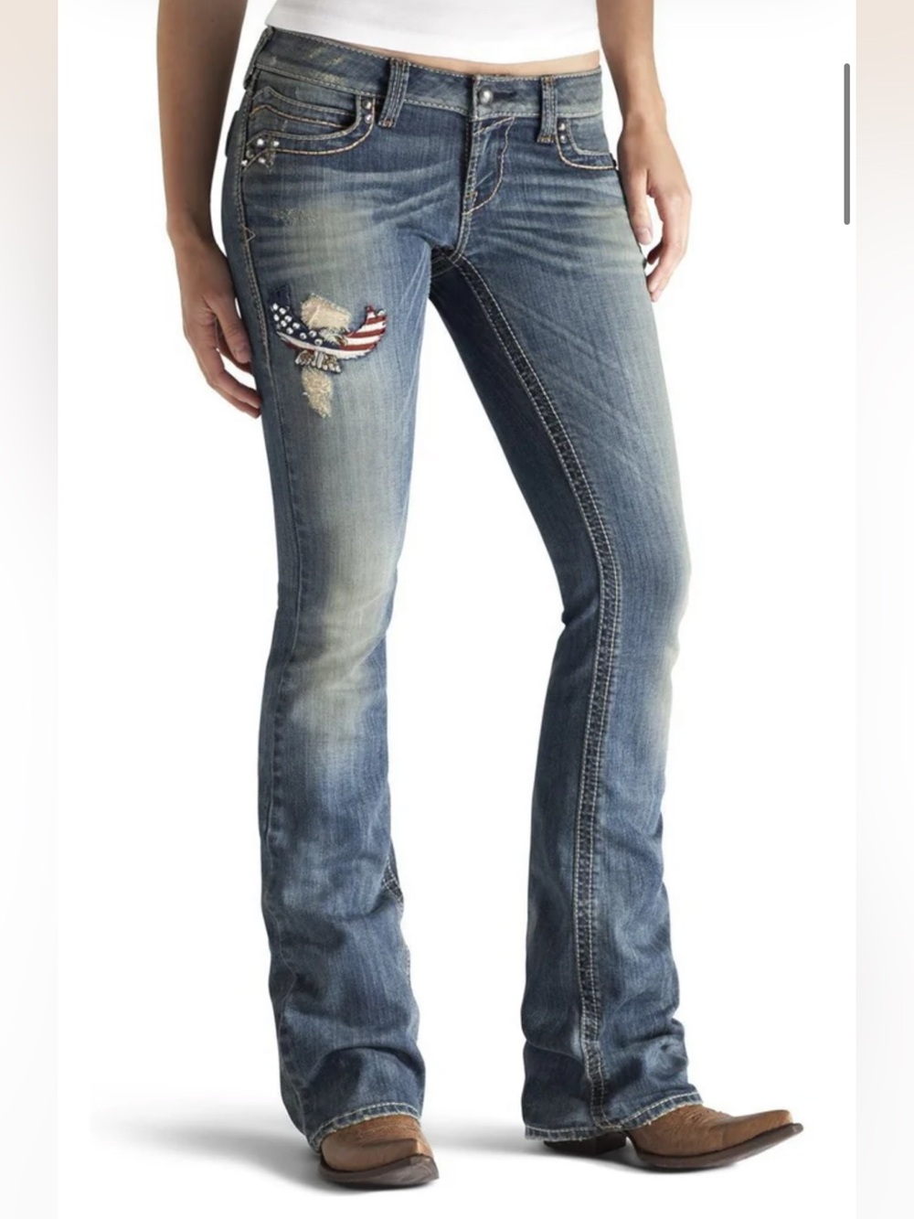 Ariat Women 28L long tall blue jeans Ruby bootcut flare low rise rhinestones - Picture 8 of 9